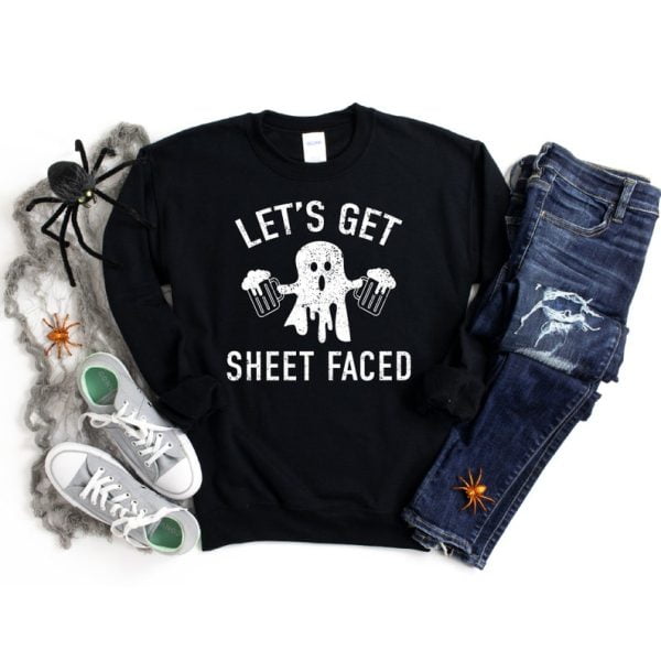 Let's Get Sheet Faced Ghost Drink Beer Halloween Sweatshirt Product Photo