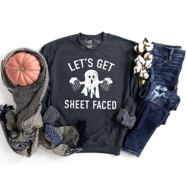 Let's Get Sheet Faced Ghost Drink Beer Halloween Sweatshirt Product Photo