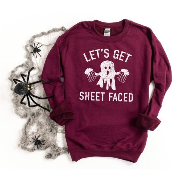 Let's Get Sheet Faced Ghost Drink Beer Halloween Sweatshirt Product Photo