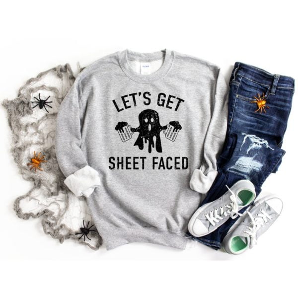Let's Get Sheet Faced Ghost Drink Beer Halloween Sweatshirt Product Photo