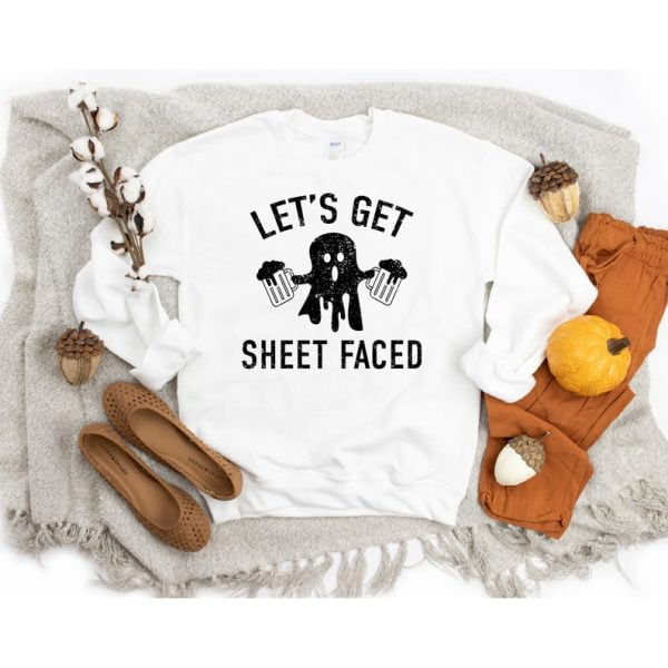 Let's Get Sheet Faced Ghost Drink Beer Halloween Sweatshirt Product Photo