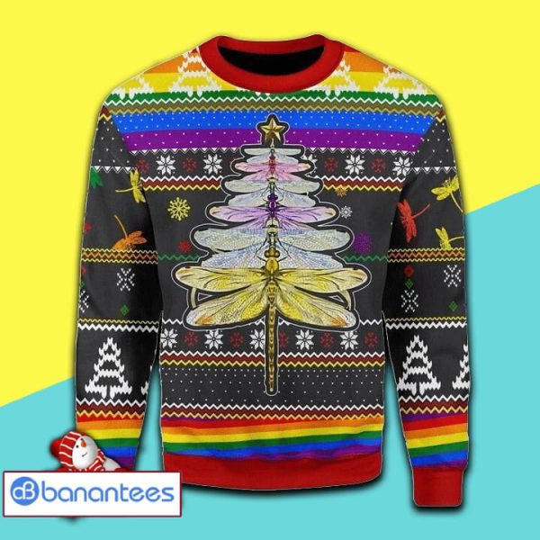 Lgbt Flag Dragonfly Full Print Ugly Christmas Sweater Product Photo