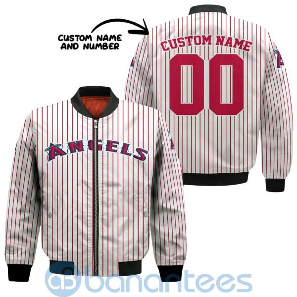 Los Angeles Angels Stripes Custom Name Number Bomber Jacket Product Photo