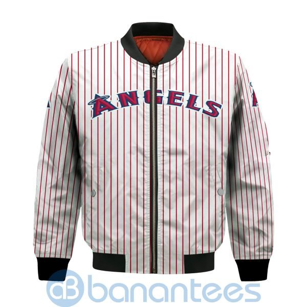 Los Angeles Angels Stripes Custom Name Number Bomber Jacket Product Photo