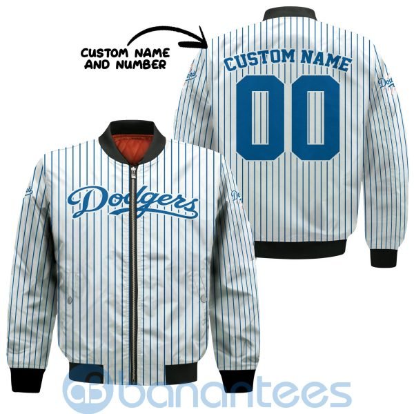 Los Angeles Dodgers Stripes Custom Name Number Bomber Jacket Product Photo