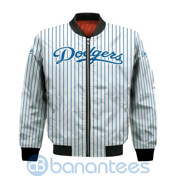 Los Angeles Dodgers Stripes Custom Name Number Bomber Jacket Product Photo