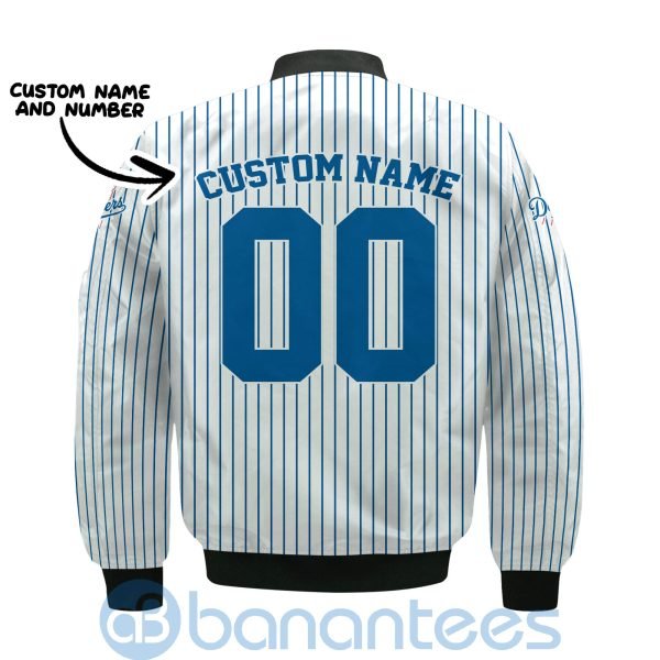 Los Angeles Dodgers Stripes Custom Name Number Bomber Jacket Product Photo