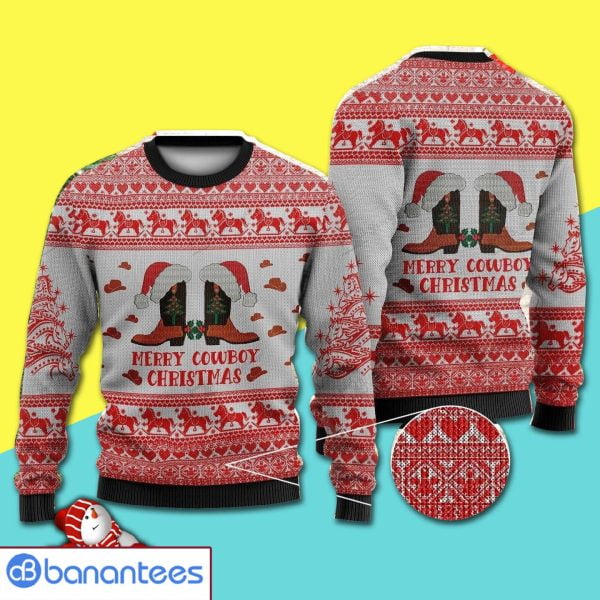 Merry Cowboy Christmas Cowboy Boots Full Print Ugly Christmas Sweater Product Photo