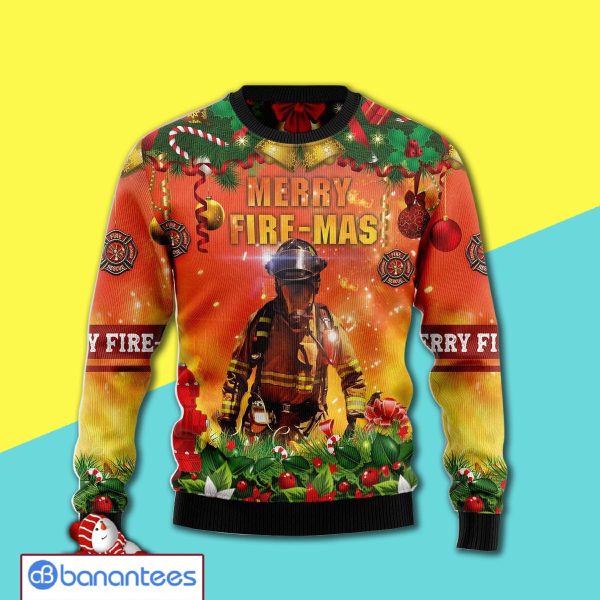 Merry Fire Mas Firefighter Awesome Christmas Ugly Christmas Sweater Product Photo