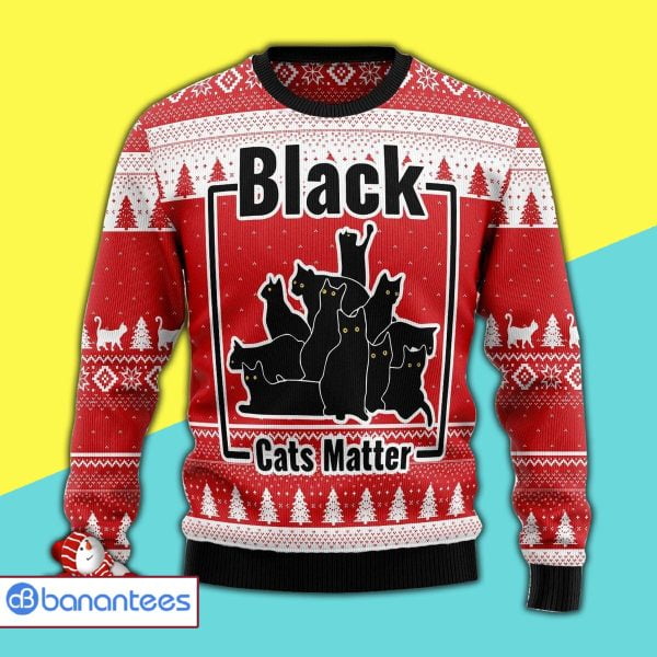 Merry Xmas Black Cat Matter Awesome Full Print Ugly Christmas Sweater Product Photo