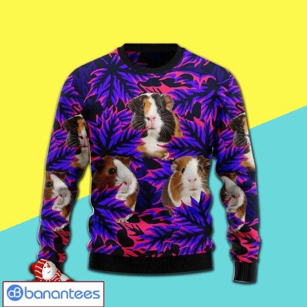 Merry Xmas Guinea Pig Leaves Awesome Full Print Ugly Christmas Sweater Product Photo