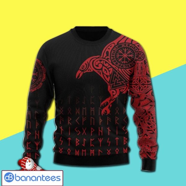 Merry Xmas Vikings The Raven Of Odin Tattoo Awesome Full Print Ugly Christmas Sweater Product Photo