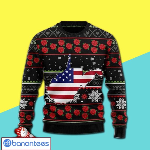 Merry Xmas West Virginia Red Flowers Awesome Full Print Ugly Christmas Sweater Product Photo