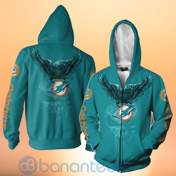 Miami Dolphins NFL Logo Eagle Skull 3D All Over Printed Shirt Product Photo