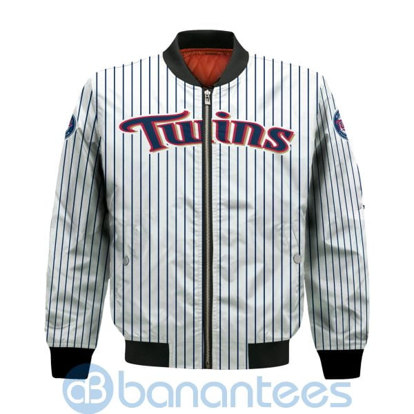 Minnesota Twins Stripes Custom Name Number Bomber Jacket Product Photo