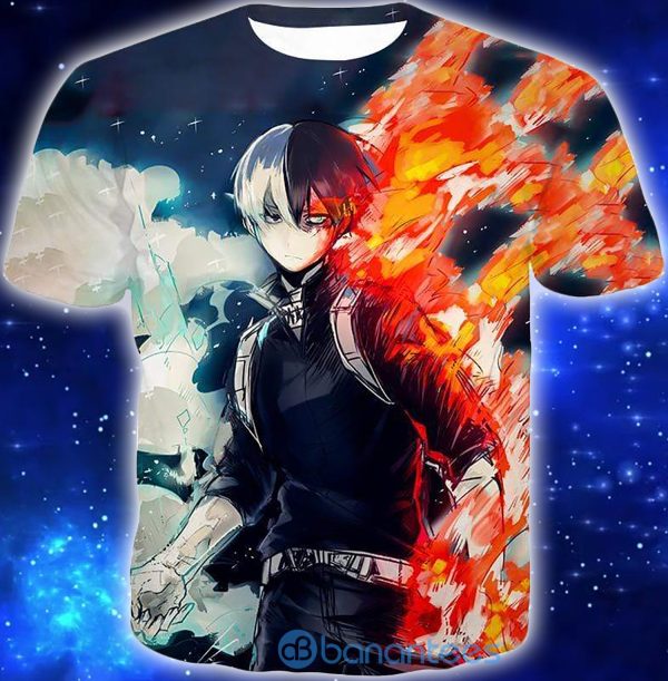 My Hero Academia Blazing Hot and Icy Cold Half Cold Half Hot Shoto Cool Anime 3D Shirt - 3D T-Shirt - Black