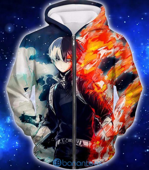 My Hero Academia Blazing Hot and Icy Cold Half Cold Half Hot Shoto Cool Anime 3D Shirt - 3D Zip Hoodie - Black