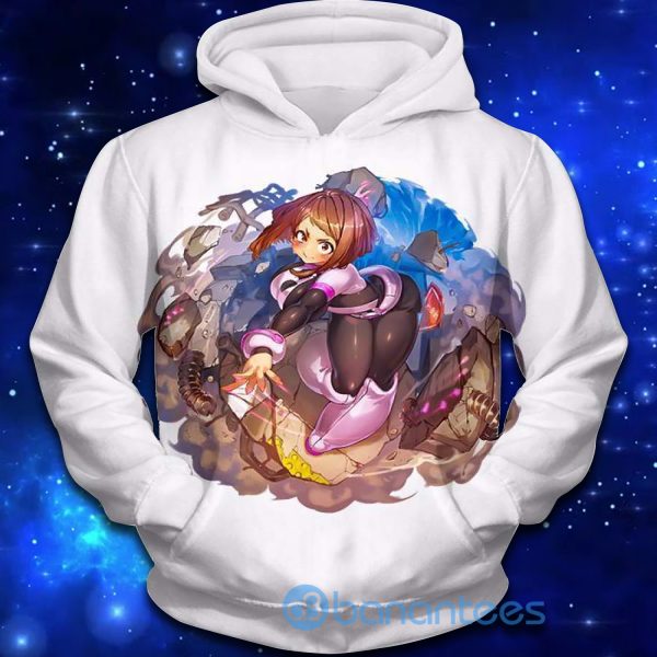 My Hero Academia Super Cute Gravity Girl Uraraka Action White All Over Printed Shirt - 3D Hoodie - White