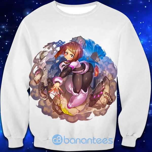 My Hero Academia Super Cute Gravity Girl Uraraka Action White All Over Printed Shirt - 3D Sweatshirt - White
