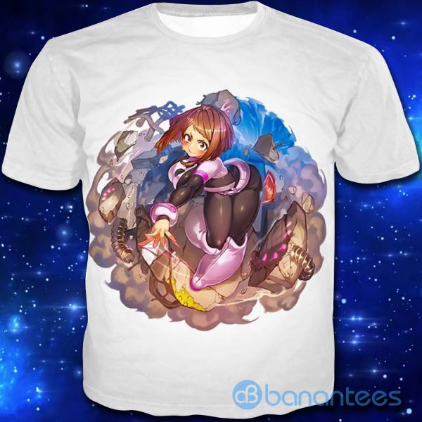 My Hero Academia Super Cute Gravity Girl Uraraka Action White All Over Printed Shirt - 3D T-Shirt - White