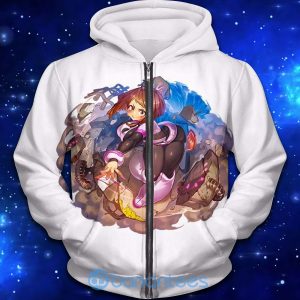 My Hero Academia Super Cute Gravity Girl Uraraka Action White All Over Printed Shirt - 3D Zip Hoodie - White