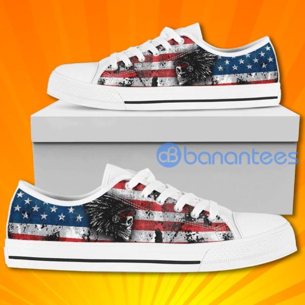 Native American Skull USA Flag Pattern Lovely Design Low Top Canvas Shoes Product Photo