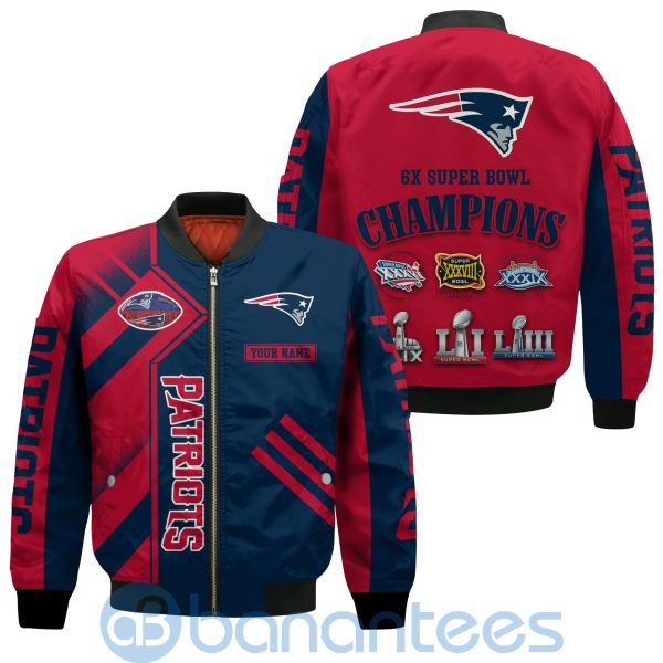 New England Patriots Super Bowl Champions Custom Name Number Bomber Jacket Product Photo