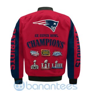 New England Patriots Super Bowl Champions Custom Name Number Bomber Jacket Product Photo