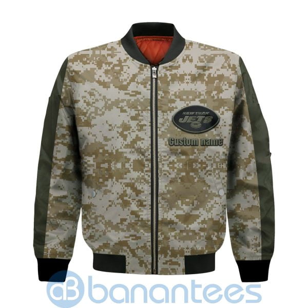 New York Jets American Football Team Logo Camouflage Custom Name Bomber Jacket Product Photo