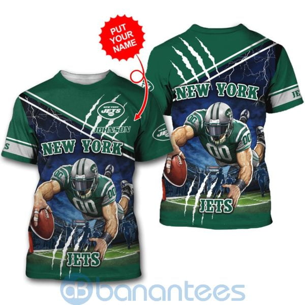 New York Jets Mascot Catching Ball Custom Name 3D All Over Printed Shirt Product Photo