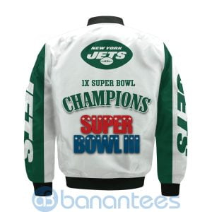 New York Jets Super Bowl Champions Custom Name Number Bomber Jacket Product Photo