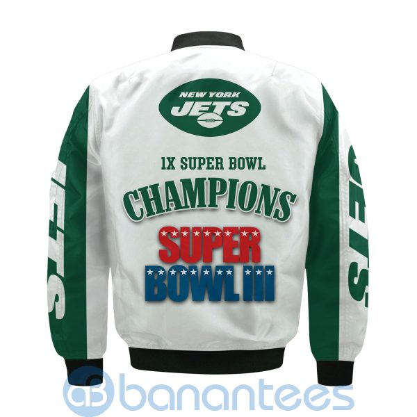 New York Jets Super Bowl Champions Custom Name Number Bomber Jacket Product Photo