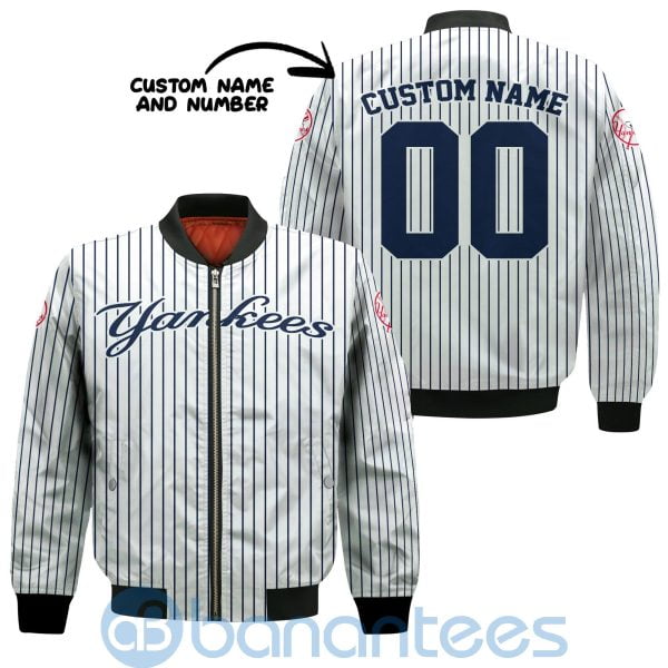 New York Yankees Stripes Custom Name Number Bomber Jacket Product Photo