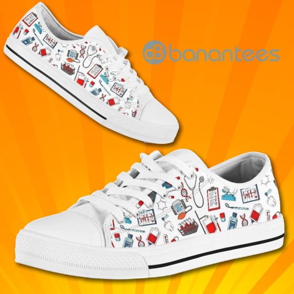 Nurse Life Nurse Icons Lovely Design Graphic Low Top Canvas Shoes Product Photo