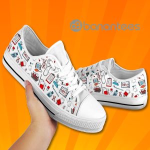 Nurse Life Nurse Icons Lovely Design Graphic Low Top Canvas Shoes Product Photo