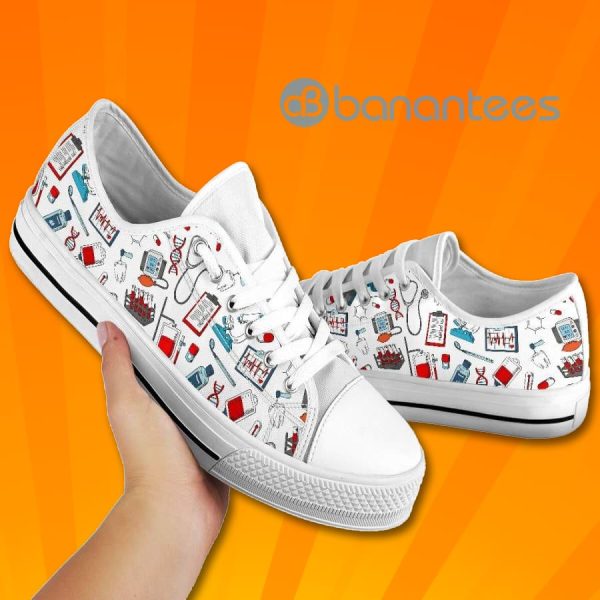 Nurse Life Nurse Icons Lovely Design Graphic Low Top Canvas Shoes Product Photo