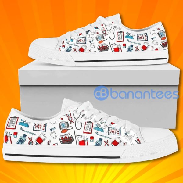 Nurse Life Nurse Icons Lovely Design Graphic Low Top Canvas Shoes Product Photo