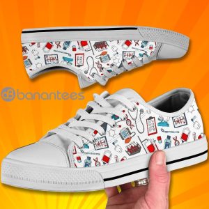 Nurse Life Nurse Icons Lovely Design Graphic Low Top Canvas Shoes Product Photo