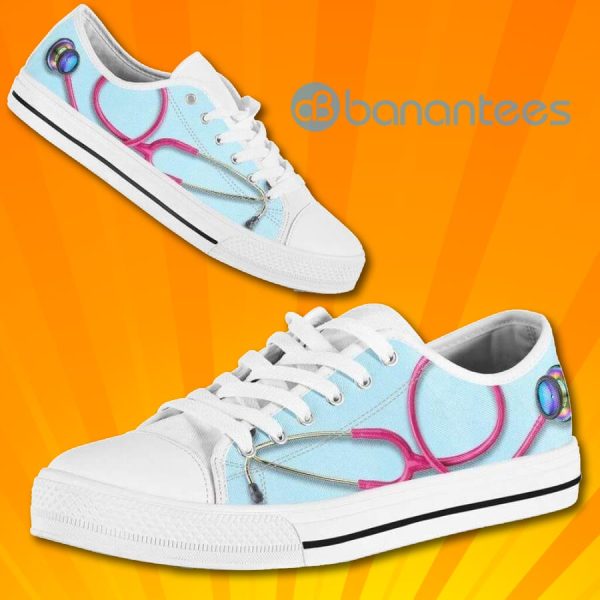 Nurse Pink Stethoscope Lovely Design Graphic Low Top Canvas Shoes Product Photo