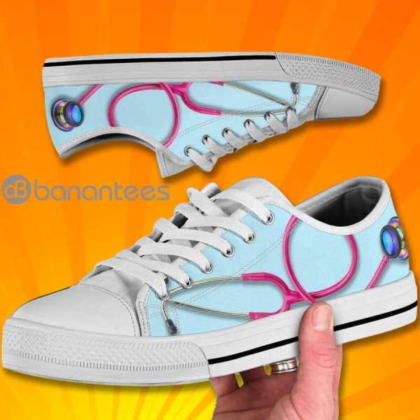 Nurse Pink Stethoscope Lovely Design Graphic Low Top Canvas Shoes Product Photo