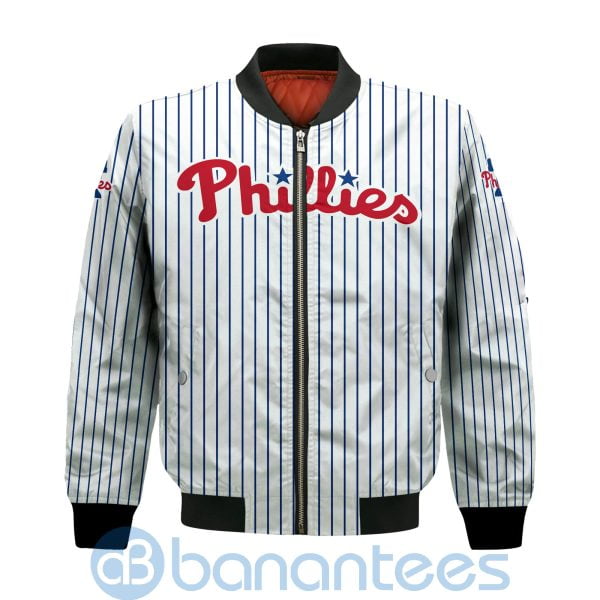Philadelphia Phillies Stripes Custom Name Number Bomber Jacket Product Photo