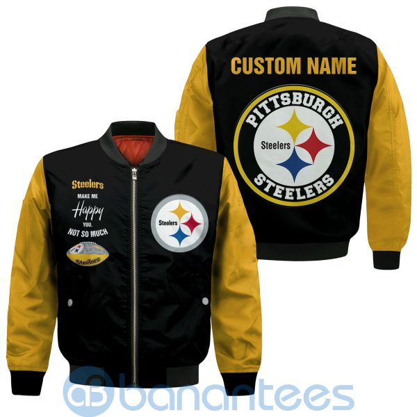 Pittsburgh Steelers Make Me Happy American Football Team Logo Custom Name Bomber Jacket Product Photo