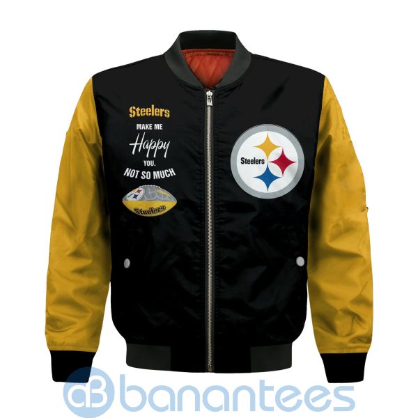 Pittsburgh Steelers Make Me Happy American Football Team Logo Custom Name Bomber Jacket Product Photo