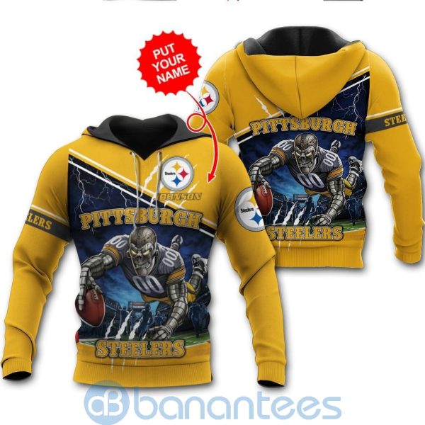 Pittsburgh Steelers Mascot Catching Ball Custom Name 3D All Over Printed Shirt Product Photo