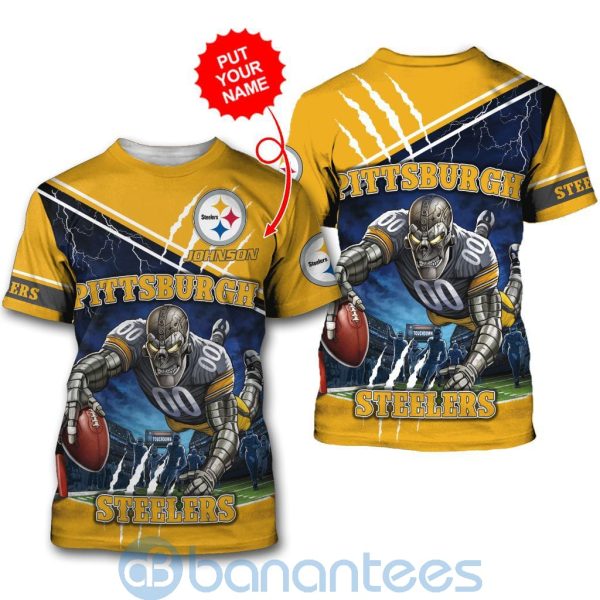 Pittsburgh Steelers Mascot Catching Ball Custom Name 3D All Over Printed Shirt Product Photo