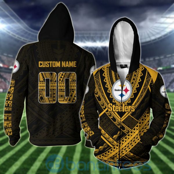 Pittsburgh Steelers NFL Team Logo Polynesian Pattern Custom Name Number 3D All Over Printed Shirt Product Photo