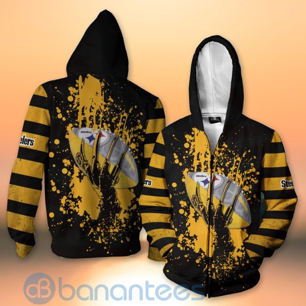 Pittsburgh Steelers Skull Hand NFL Football Team Logo Ball 3D All Over Printed Shirt Product Photo