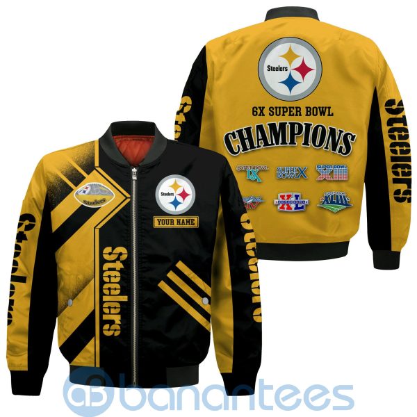 Pittsburgh Steelers Super Bowl Champions Custom Name Number Bomber Jacket Product Photo