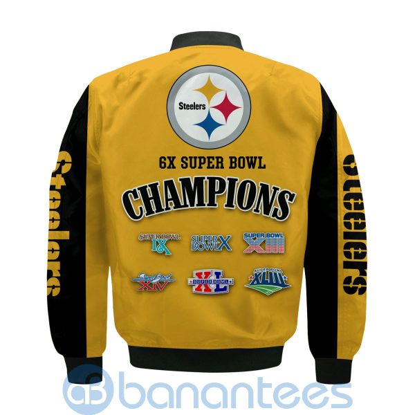 Pittsburgh Steelers Super Bowl Champions Custom Name Number Bomber Jacket Product Photo