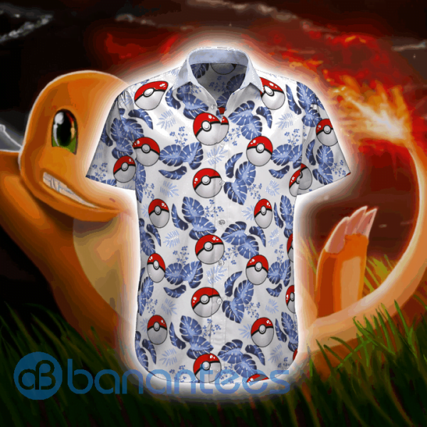 Pokemon Ball And Tropical Leaves Short Sleeves Hawaiian Shirt Product Photo